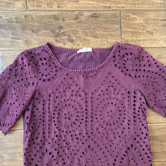 Anthropologie Porridge Women’s Small Short Sleeve Eyelet Lace Top Plum Purple - Picture 5 of 10